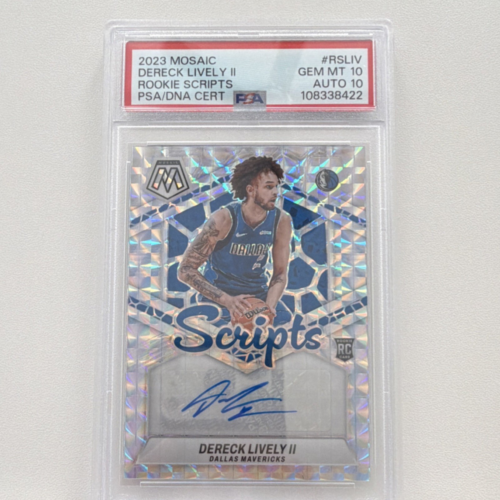 Panini Mosaic 2023-24 Dereck Lively II Rookie Scripts Auto PSA 10 Mavericks