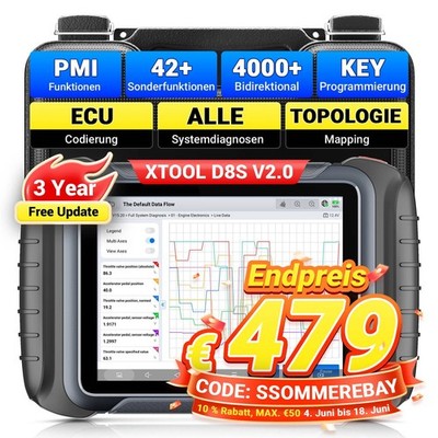 XTOOL D8S Bidirektionaler OBD2-Scanner Alle System Diagnosetool Topo-Mapping DE