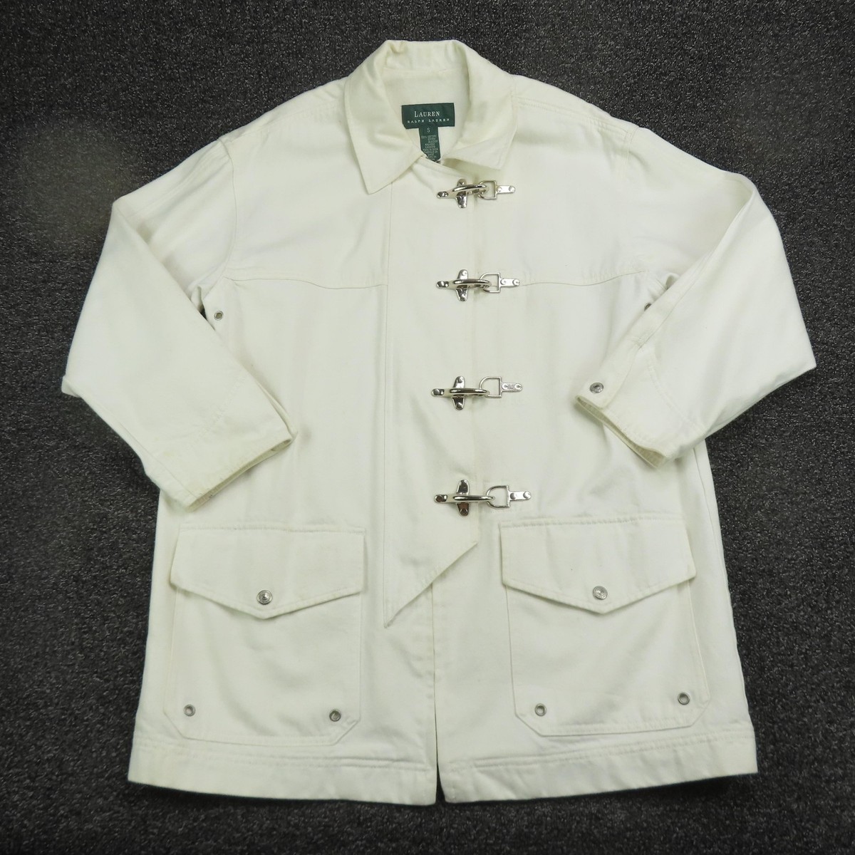 【レア！美品】Ralph Lauren★ホワイトデニム★スタンドカラ－ジャケット Vintage Lauren Ralph Lauren Denim Jacket Womens White Fireman