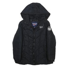 REEBOK Womens Black Hooded Zip Jacket L Polyester Plain Sports Casual