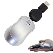 Mini Wired Mouse Retractable USB Cable,1600DPI Portable Ergonomic silver