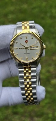 vintage RADO Voyager Day-Date Two-Tone Watch   Silver Dial Swiss made | N.O.S