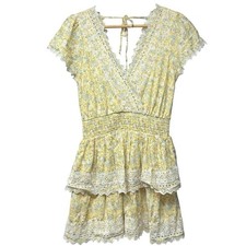 American Eagle Garden Party Wrap Dress Size Small Tiered Yellow Floral Cottage