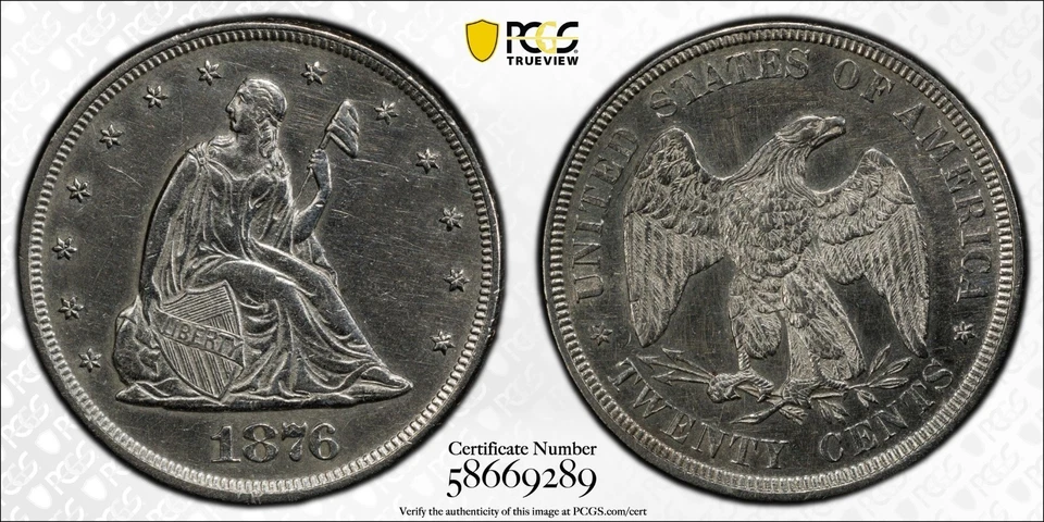 1876 Twenty Cent Piece 20C PCGS UNC Detail Cleaned Beauty Low Mintage Free Ship - Image 3 of 3