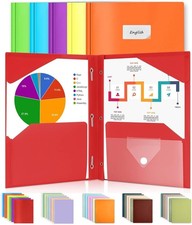 6 Pack Pocket Folder with Prongs, Plastic Folders with Extra Pockets
