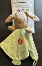 Lovey Plush Modern Baby Snuggle Security Blanket Green White Bunny Teether