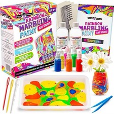 Rainbow Marbling Paint Art Kit, Ink Art Set for Kids 6-12 Art Studio Craft