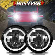 Pair 7 Inch Led Headlights H4 High Low Beam For Jeep Wrangler Jk Tj Cj 1997-2018