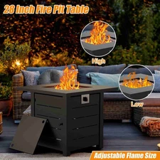 28" Propane Fire Pit Table Outdoor Steel Fire Table 50,000 BTU with Cover Lid US