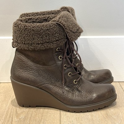 ECCO Women s Espresso Leather Sherpa Lined Wedge Boots EU Size 39, US 8-8.5