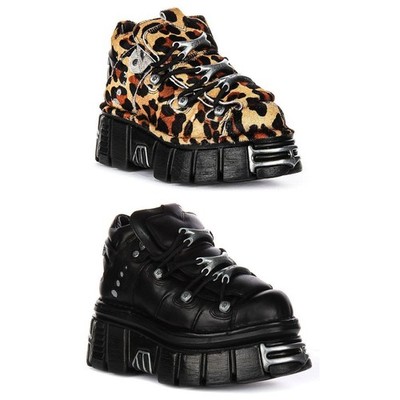 Newrock Tower Lace Up Leather Platform Womens Sneakers Leopard UK
