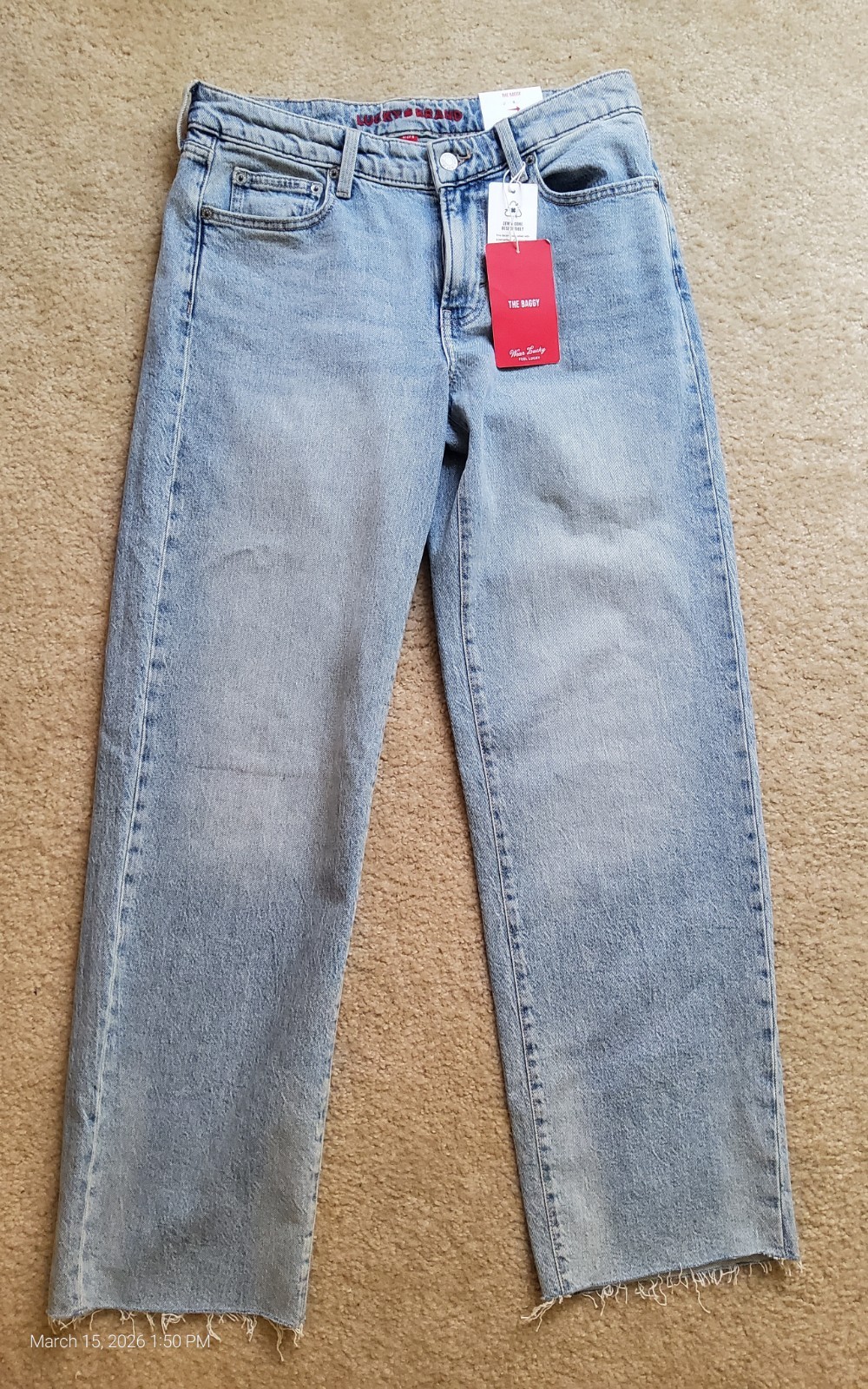 Lucky Brand The Baggy Light Wash Raw Hem Jeans Sz 4/27 R (Runs Big)