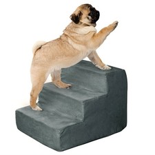 3 Steps High Density Foam Pet Stairs Small Removable Zipper Cover Washable Gray