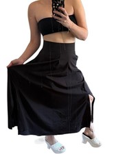 Vintage Black High-Waist A-Line maxi Skirt with Side Slits Sz small