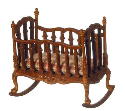 Melody Jane Puppenhaus Viktorianisches Holz Schaukelbett Walnuss 1:24 JBM - Bild 1 von 4