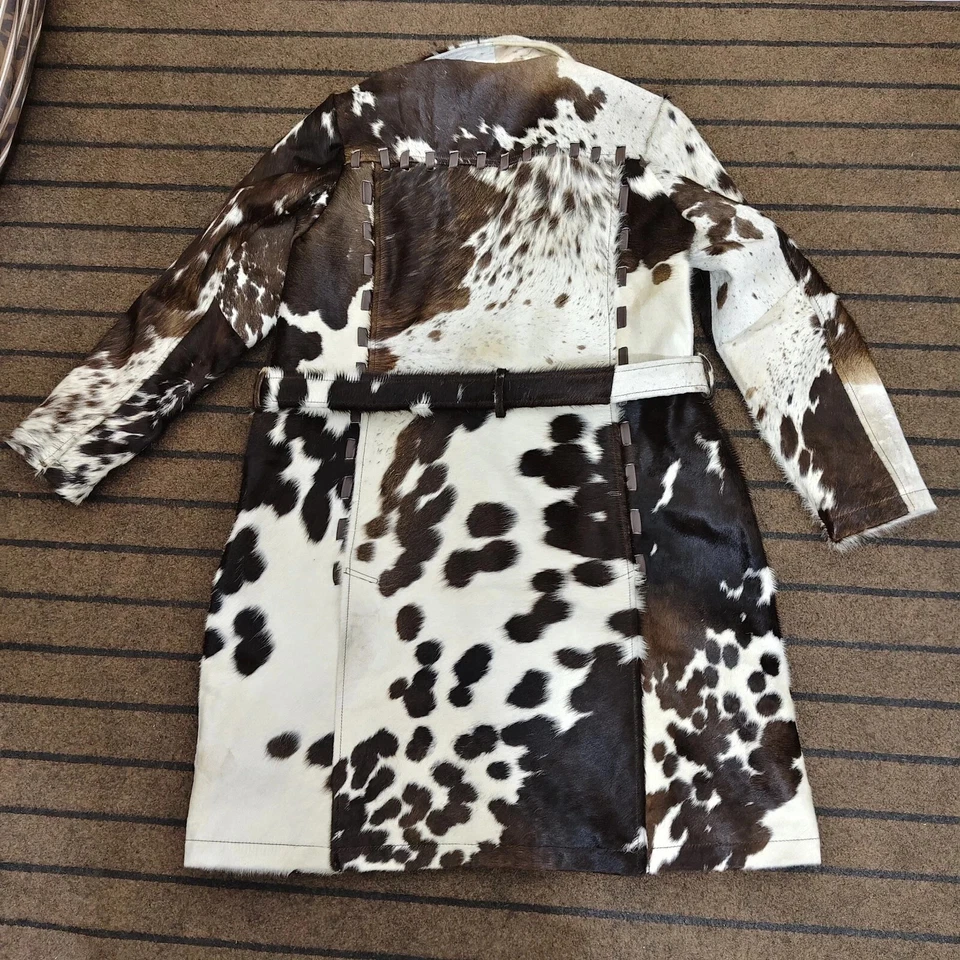 Women's Vintage Cowhide Trench Coat Pony Skin Hair-On Thigh Long Coat Size USA16 - Image 2 of 4