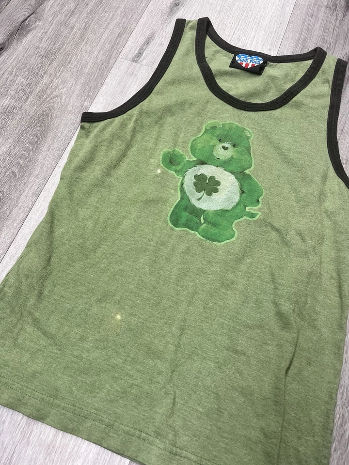 Camiseta sin mangas verde vintage años 2000 comida chatarra cuidado osos talla grande Foto 2 de 4