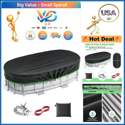 9x18 Ft Oval Pool Cover Heavy Duty Solar Waterproof Tear-Resistant with Winch