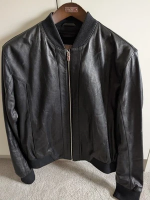 Men's Black Leather Bomber Jacket 2XL (XL fit) - Image 1 of 4