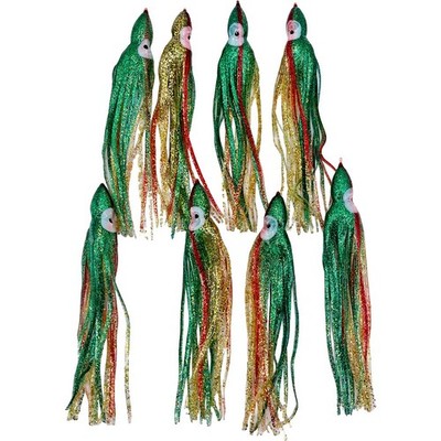 Octopus Squid Skirts Saltwater 8 Pack NEW 8.5  Green and Gold Glitter Red Stripe