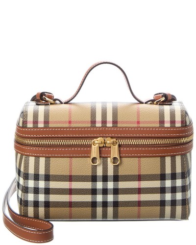 Burberry Check E-Canvas & Leather Vanity Case Women's Brown