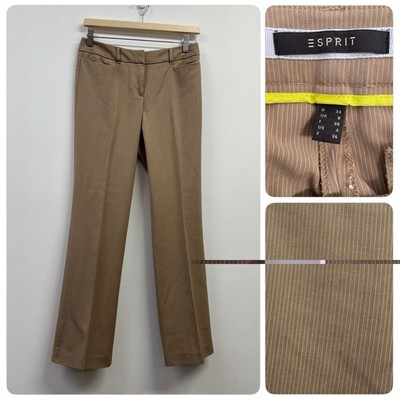 Esprit Tan Pinstripe Mid Rise Wide Flare Pants  Womens Sz 4 (28x30)