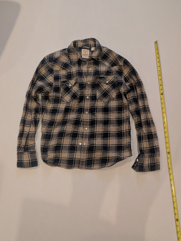 Levis Western Snap Button Longsleeve Shirt--Men's Medium--Brown-Black/Blue-Plaid