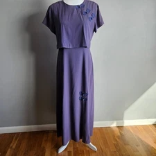 Vintage 90s Purple Two-Piece Maxi Dress Set Crochet Flowers Size 8 | Medium