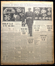 Rare 1915 Chicago Newspaper Page - Diamond Jim Brady & His $1,000,000 Gems
