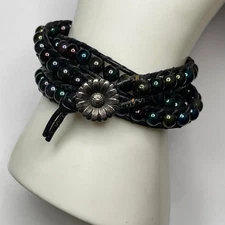 black wrap bracelet bohemian boho funky costume jewelry button clasp
