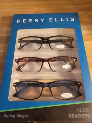 Perry Ellis  Premium Reading Glasses for Men 3 Pack +2.0 Black, Brown, Blue
