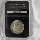 1958 Franklin Half Dollar Uncirculated 90% Silver PCS Stamps & Coins Certified