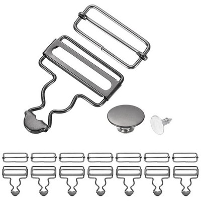 8 sets metal suit buckles, 1-1/2'' suspender clips, dark grey
