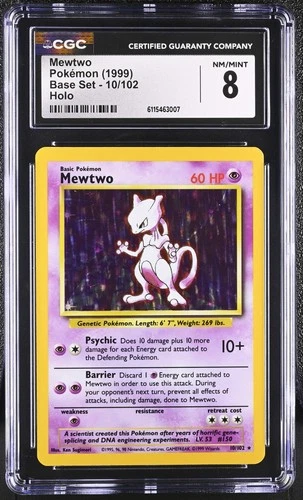 1999 Pokemon Mewtwo Holo Base Set 10/102 Near Mint CGC 8