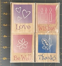 BLOCK PRINT GREETINGS RUBBER STAMP SET of 4 HERO ARTS STAMPS 2002 LOVE B-day NEW
