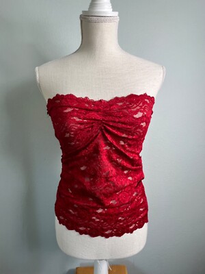 Piacere di Piu Women's Red Lace See Through Tube Top Medium