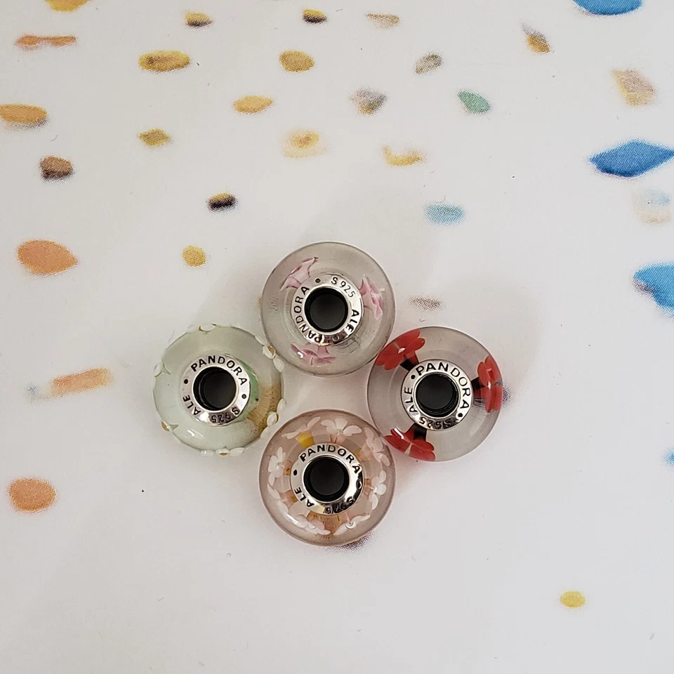 Set Of 4 New Pandora Authentic Murano Flowers Charms  - Image 4 of 4