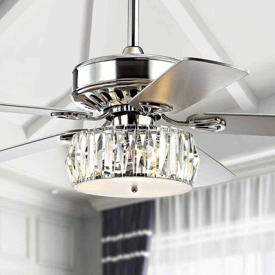 Mandy 52 3-Light Crystal Prism Drum LED Ceiling Fan with Remote - Chrome - Image 2 of 4