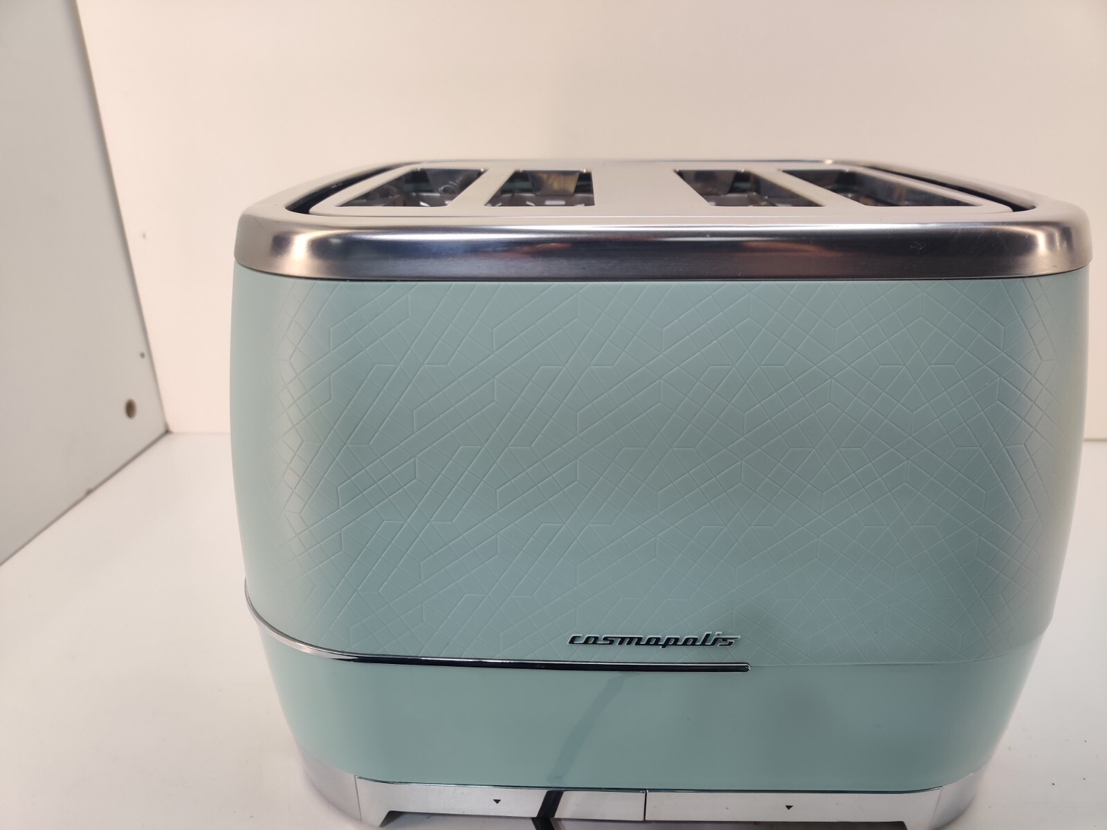 Beko Duck Egg Blue & Chrome Cosmopolis 4 Slice Toaster **LEFT SIDE