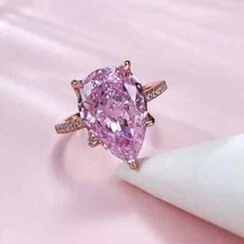 2Ct Pear Cut Lab-Created Pink Sapphire Halo Wedding Ring 14K Rose Gold Plated