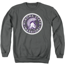 Winona State Adult Crewneck Sweatshirt Plaid Badge, Charcoal, S-3XL