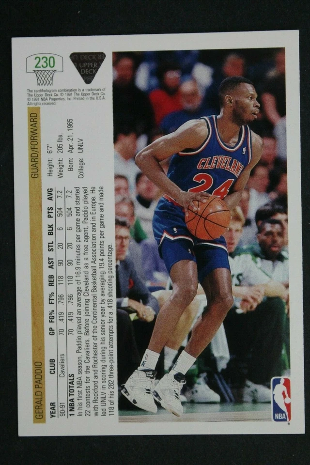 GERALD PADDIO CAVS UNLV 1992 UPPER DECK #230 SIGNED AUTHENTIC AUTOGRAPH CARD - Image 2 of 3