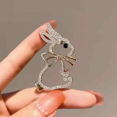 Easter Spring Bunny Crystal Brooch Rhinestone Rabbit Animal Pin Jewelry Gift