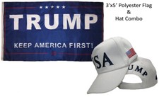 3'x5' Trump Keep America First 45 Blue  USA Trump 45th President White Navy Hat