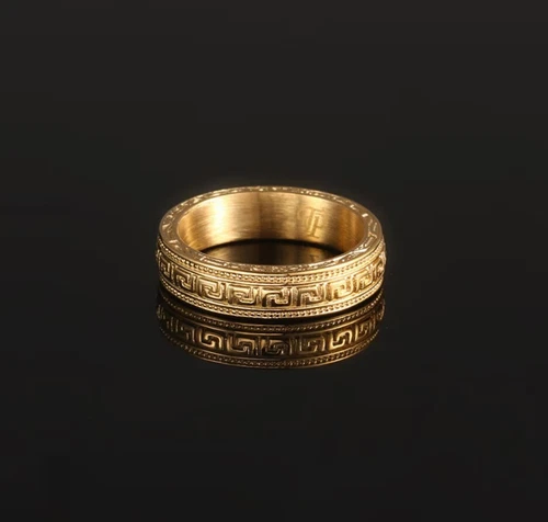 Mens Ring - Gold Vintage Band Ring For Men - Greek Key Christmas gifts