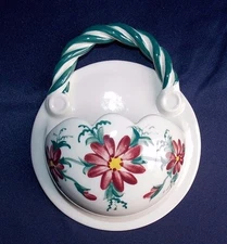 Ceramic Wall Pocket Painted Floral Flowers James O'Keane Pottery Green Burgundy