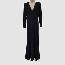 $5270 Alexander McQueen Women Black V-Neck Long-Sleeve Maxi Gown Dress Size 44