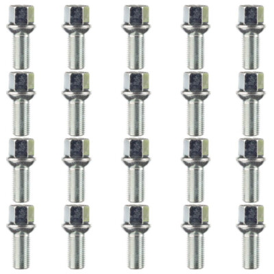 20 x OE Style M14 x 1.5, 27mm Thread, Radius Wheel Bolts (Silver)