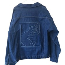 Vintage Tyca Trucker Jean Jacket Guitar Embroidered Men’s Size Large USA Made
