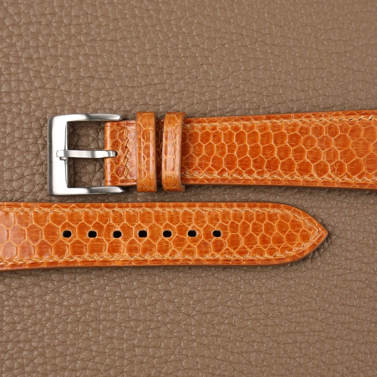 Cognac Sea Snake Leather Watch Strap Band 18mm 20mm 22mm